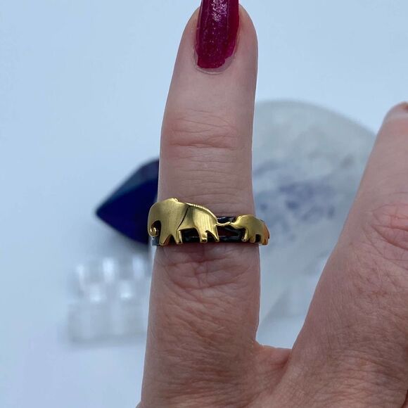 Elephant Stainless Steel Ion Plated Two-Tone Ring Sizes 5,6 - Picture 3 of 5